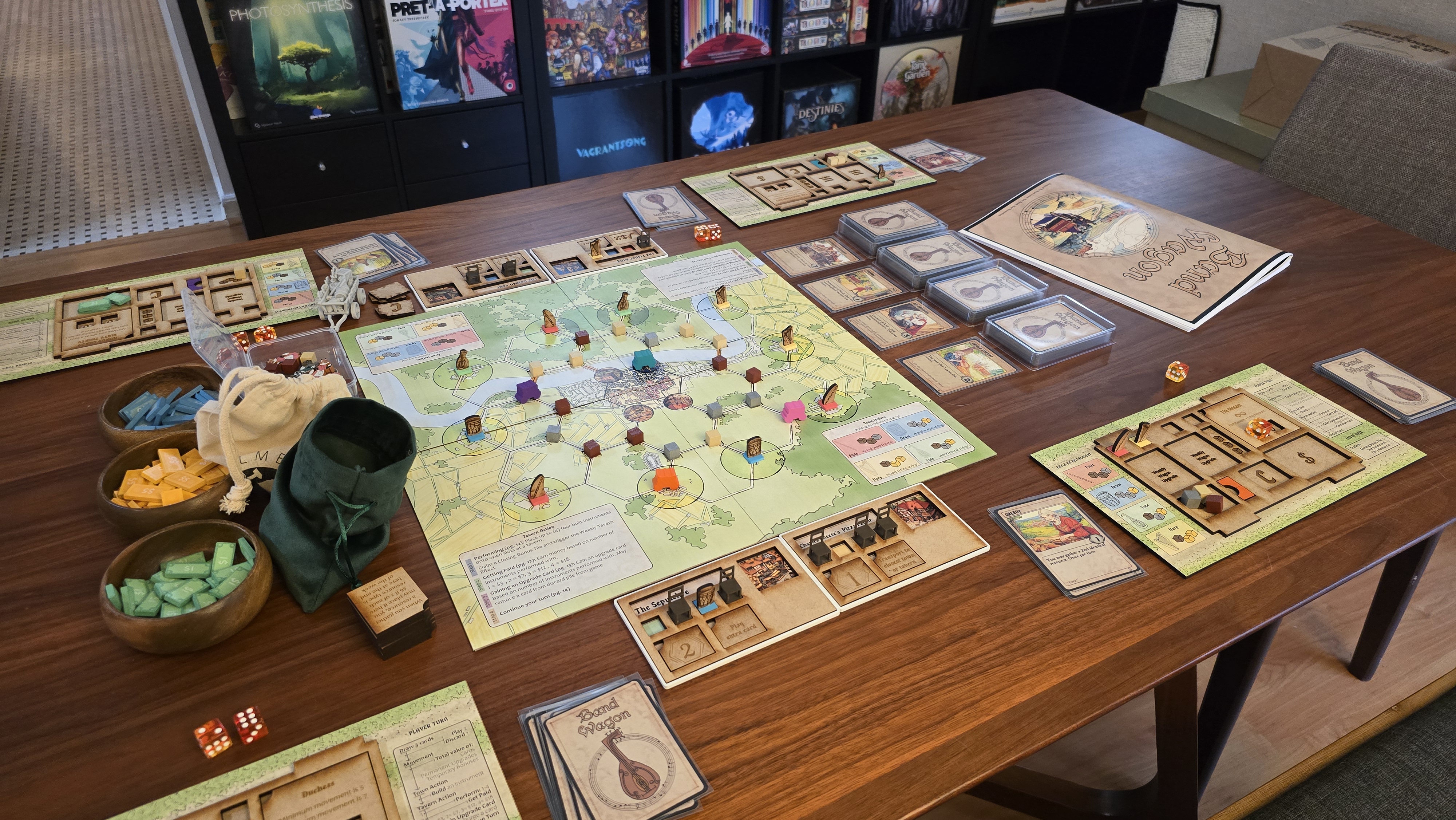 Band Wagon full game setup showing the main board and all components